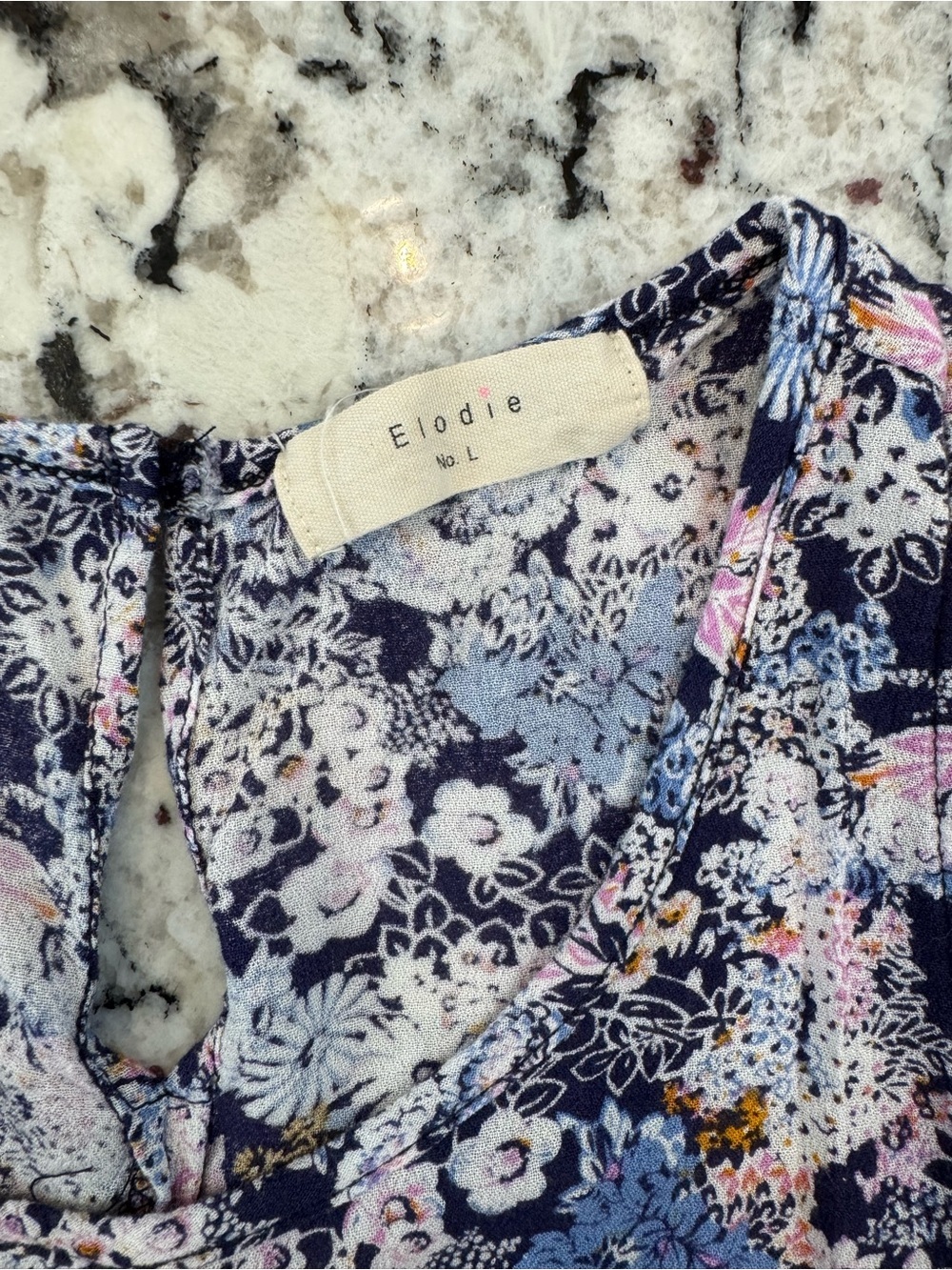 Elodie Floral High Neck Tank Top Navy Blue Rayon Sleeveless Blouse Size Large - Picture 3 of 7
